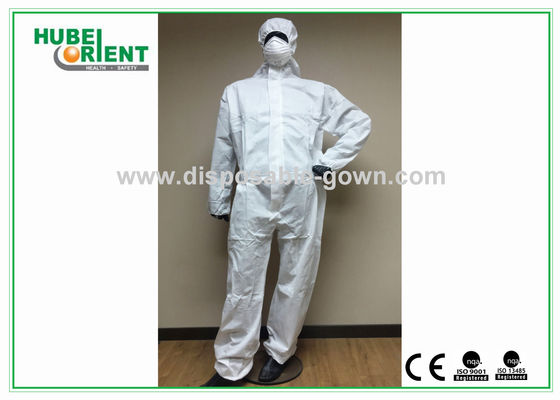 Type 5/6 Disposable Coveralls With Hood Splash Proof SMS Chemical Coveralls