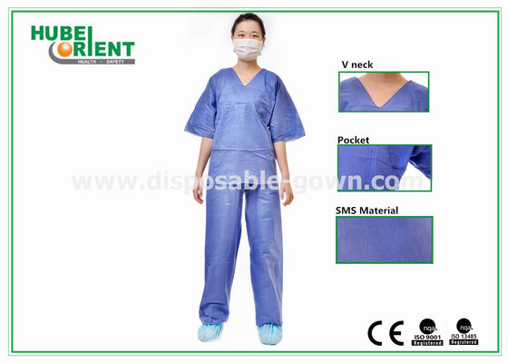 Blue SMS Disposable Protective Pajamas Kits For Doctor / Patient , Size  And Weight Customized